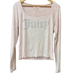 Juicy Couture velour, light pink pajama top with small rhinestones , XL